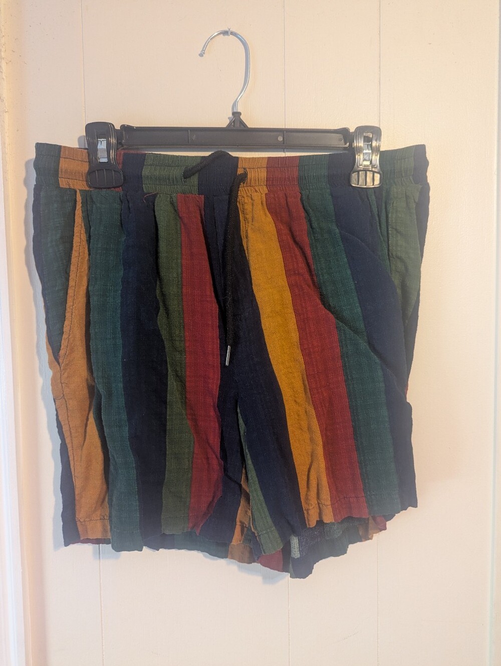 SHEIN Men's Boho Multicolor Vertical Striped Drawstring Shorts - Size Medium